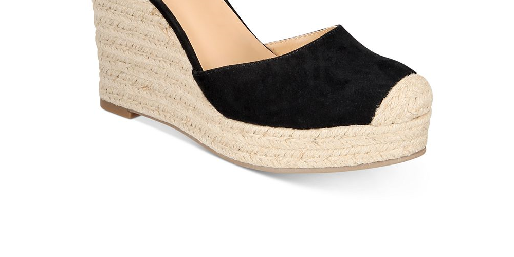 Thalia Sodi Women's Round Toe Wedge Buckle Dress Espadrille Shoes Black Size 8.5 M