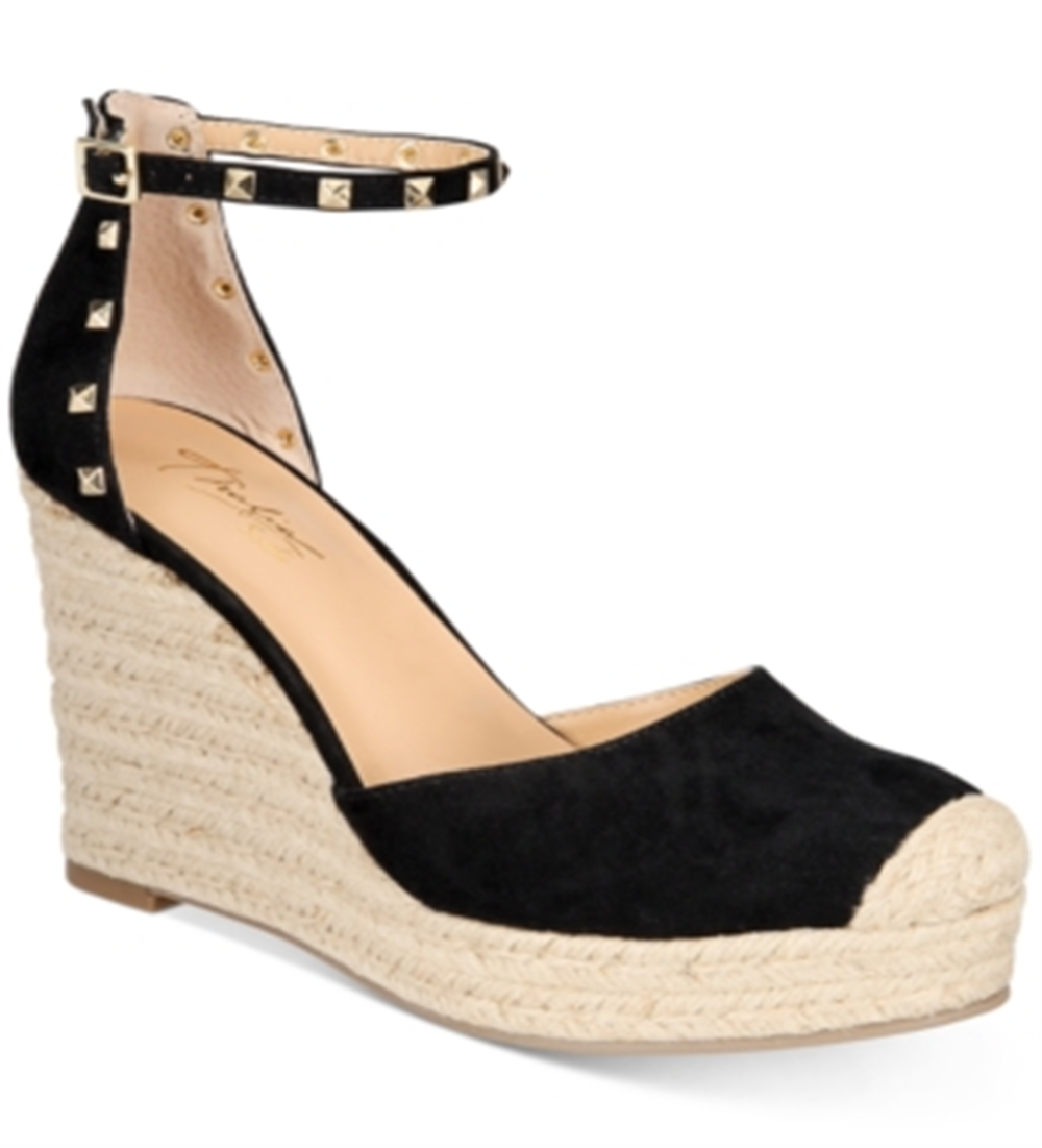 Thalia Sodi Women's Round Toe Wedge Buckle Dress Espadrille Shoes Black Size 8.5 M