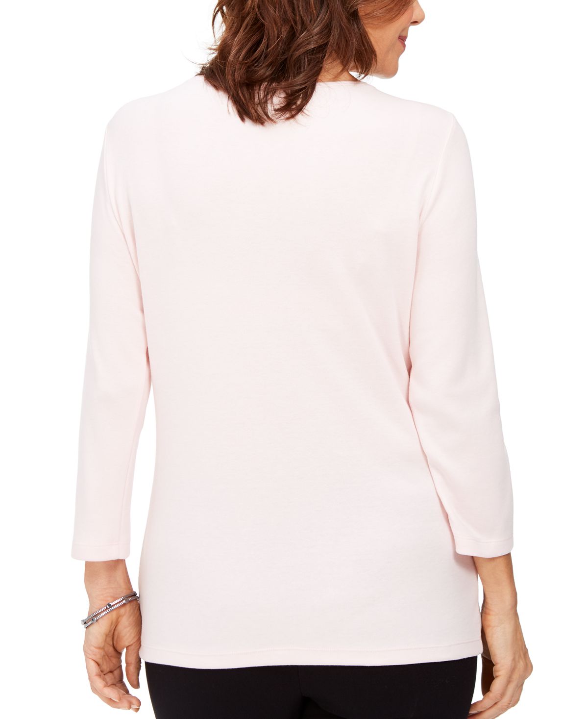 Karen Scott Women's Graphic Embellished Top Pink Size Petite S