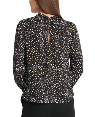 DKNY Women's Confetti Print Twist Neck Top Gray Size X-Small