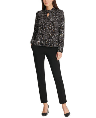 DKNY Women's Confetti Print Twist Neck Top Gray Size X-Small