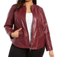 Alfani Women's Plus Faux Leather Jacket Wine  Size 0X