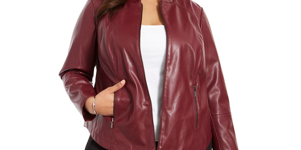 Alfani Women's Plus Faux Leather Jacket Wine  Size 0X
