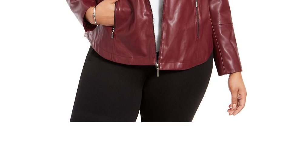 Alfani Women's Plus Faux Leather Jacket Wine  Size 0X
