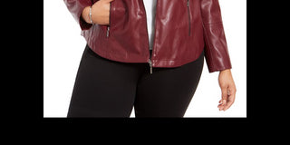 Alfani Women's Plus Faux Leather Jacket Wine  Size 0X