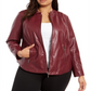 Alfani Women's Plus Faux Leather Jacket Wine  Size 0X