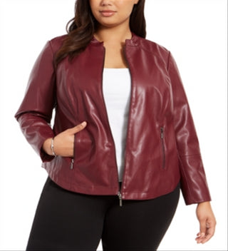 Alfani Women's Plus Faux Leather Jacket Wine  Size 0X