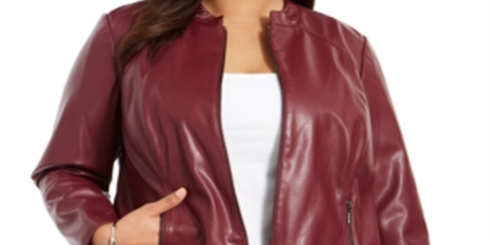 Alfani Women's Plus Faux Leather Jacket Wine  Size 0X