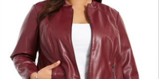 Alfani Women's Plus Faux Leather Jacket Wine  Size 0X