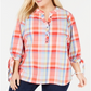 Tommy Hilfiger Women's Plaid Button Front Popover Blouses Orange Size XXXL