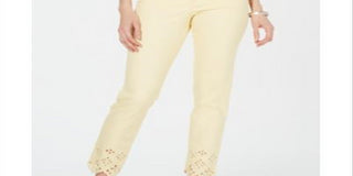 Charter Club Women's Bristol Eyelet Hem Skinny Jeans Yellow Size 14