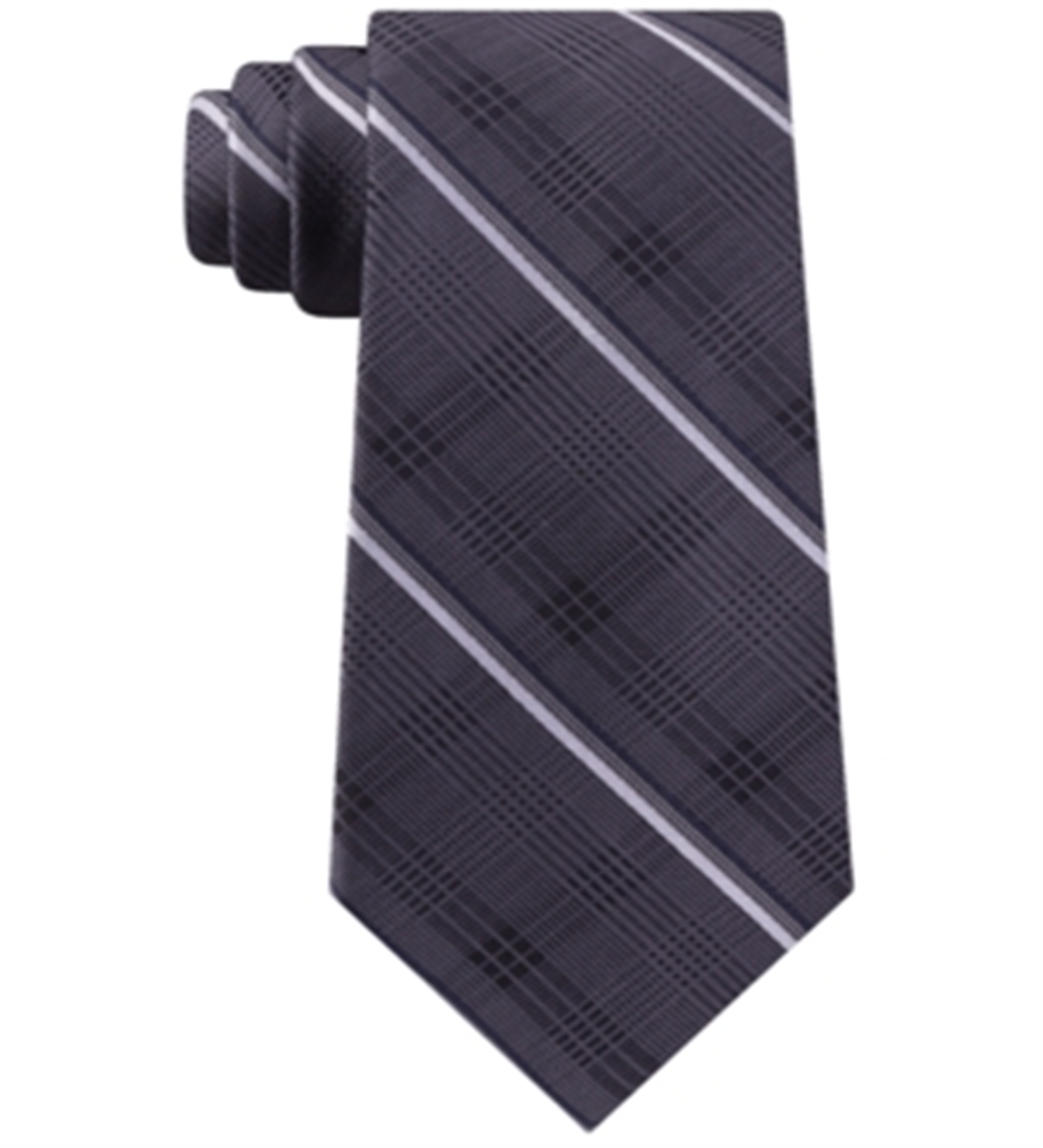 Michael Kors Men's Classic Tonal Glen Plaid Stripe Silk Tie Black Size Regular