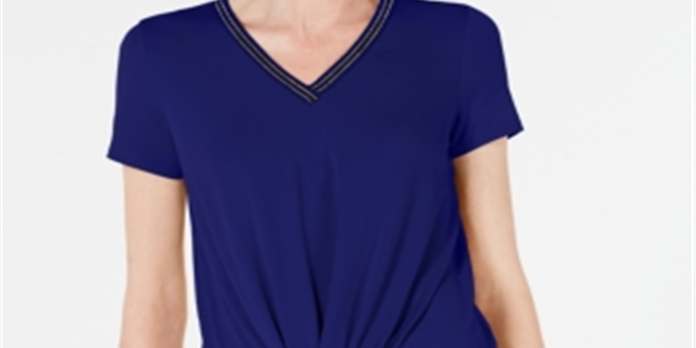 JM Collection Women's Embellished Twist Front Top Blue Size Petite XL