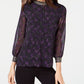 Alfani Women's Printed Embellished Neck Top Black Size Petite Small