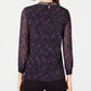 Alfani Women's Printed Embellished Neck Top Black Size Petite Small
