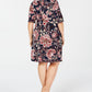 Connected Women's Floral 3/4 Sleeve Jewel Neck Knee Length Sheath Dress Blue Size 18W