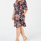 Connected Women's Floral 3/4 Sleeve Jewel Neck Knee Length Sheath Dress Blue Size 18W