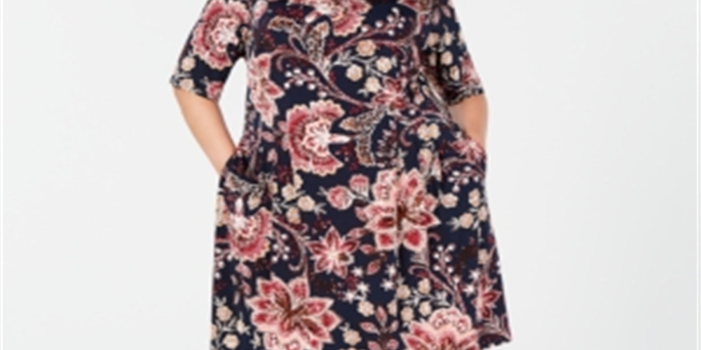 Connected Women's Floral 3/4 Sleeve Jewel Neck Knee Length Sheath Dress Blue Size 18W