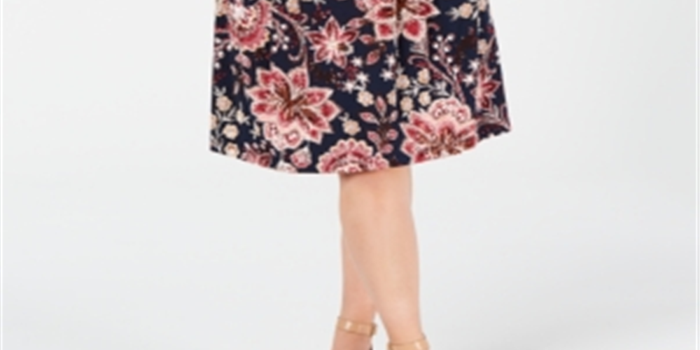 Connected Women's Floral 3/4 Sleeve Jewel Neck Knee Length Sheath Dress Blue Size 18W