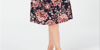 Connected Women's Floral 3/4 Sleeve Jewel Neck Knee Length Sheath Dress Blue Size 18W