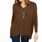 Style & Co Women's Long Sleeve V Neck T-Shirt Brown Size Small