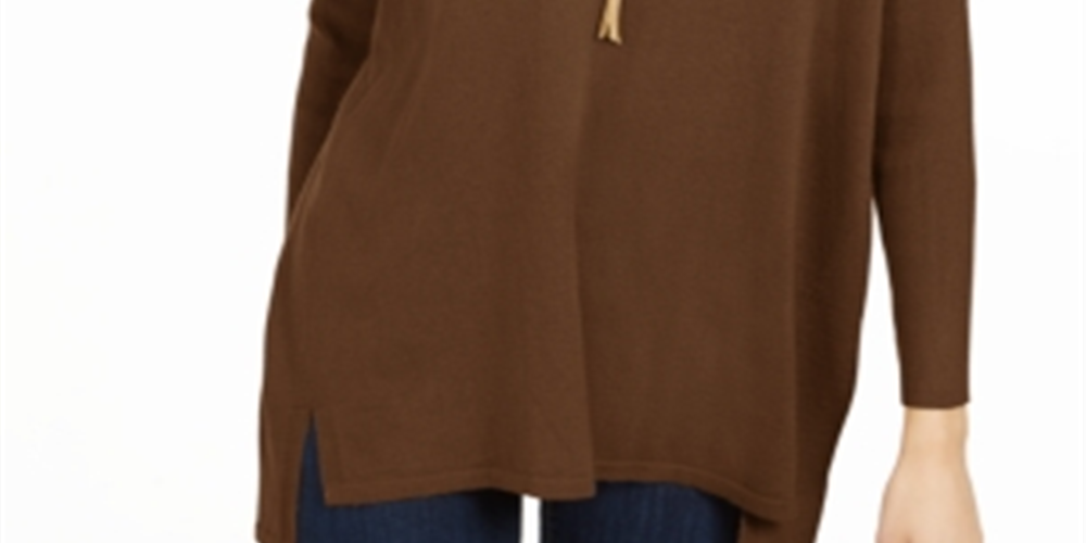 Style & Co Women's Long Sleeve V Neck T-Shirt Brown Size Small