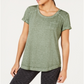 Style & Co Women's Chest Pocket Short Sleeve Jewel Neck T-Shirt Green Size X-Large