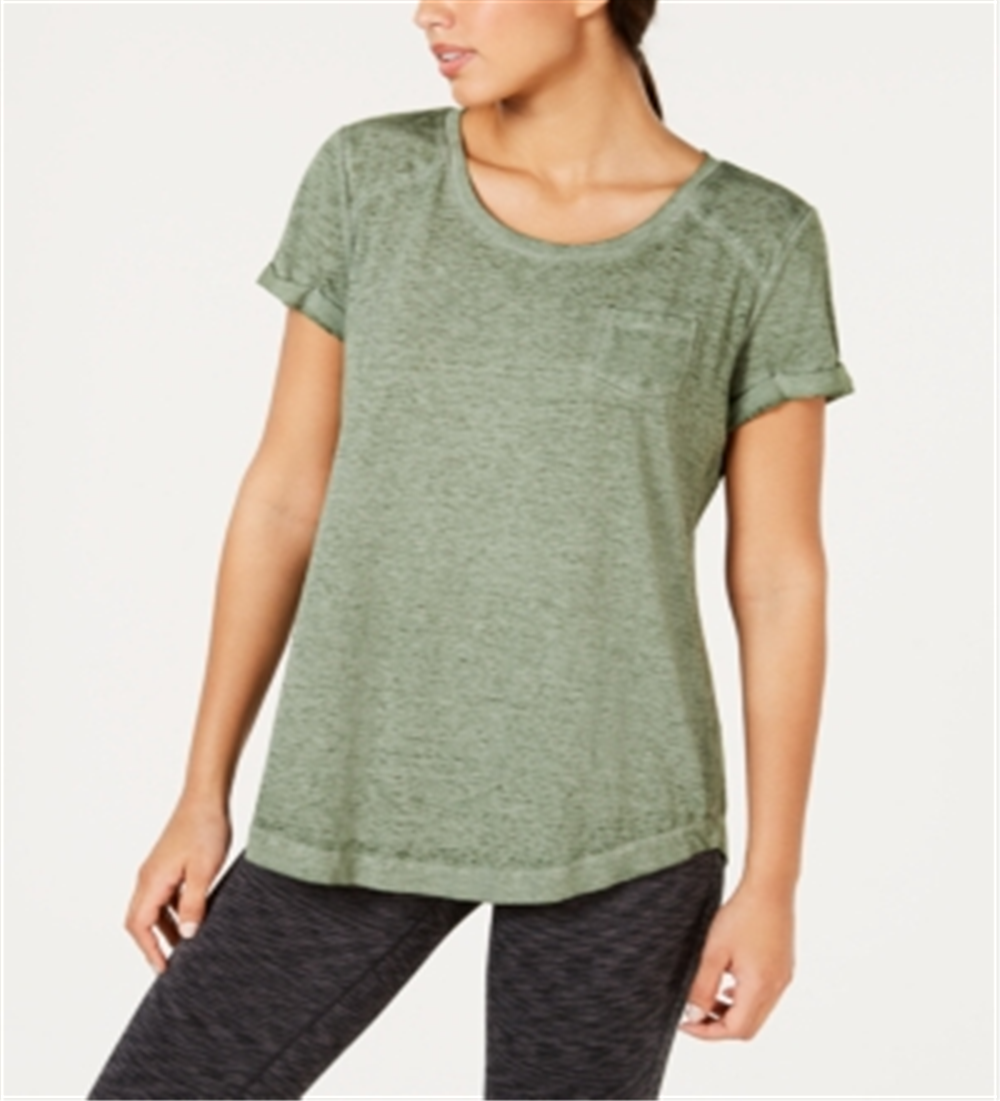 Style & Co Women's Chest Pocket Short Sleeve Jewel Neck T-Shirt Green Size X-Large