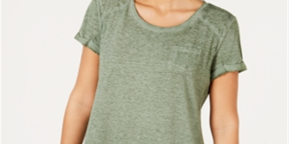 Style & Co Women's Chest Pocket Short Sleeve Jewel Neck T-Shirt Green Size X-Large