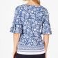 Charter Club Women's Printed Bell Sleeve Top Blue Size Petite L