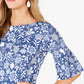 Charter Club Women's Printed Bell Sleeve Top Blue Size Petite L