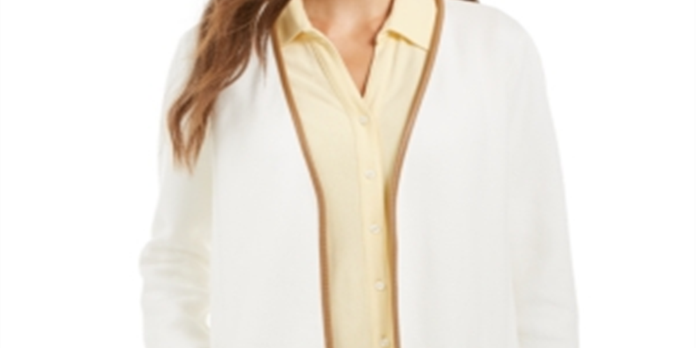 Charter Club Women's Milano Cotton Completer Sweater White Size Petite Medium