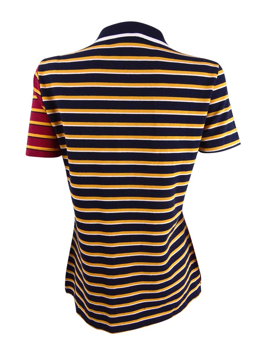 Tommy Hilfiger Women's Plus Striped Pique Zip Polo Shirt Blue Size 2X