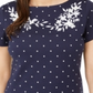 Karen Scott Women's Printed Embroidered Boat Neck Cotton Top Blue Size Size Medium