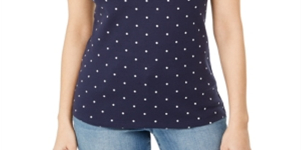 Karen Scott Women's Printed Embroidered Boat Neck Cotton Top Blue Size Size Medium