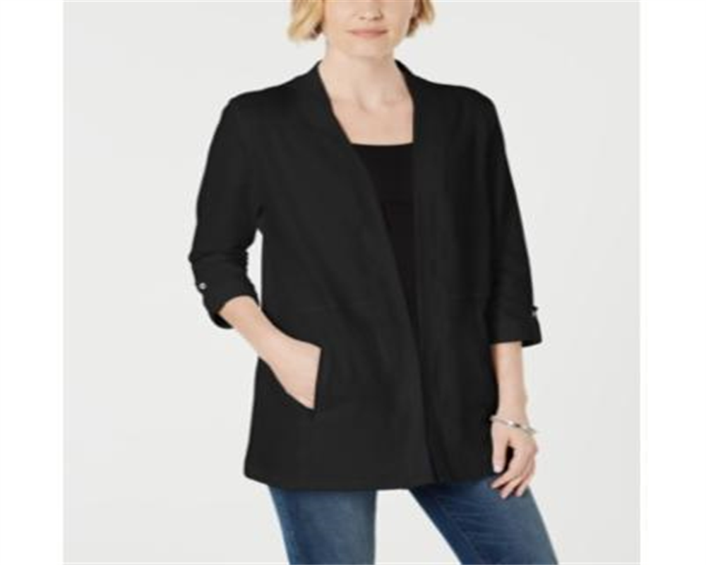 Karen Scott Women's Open Front 3/4 Sleeve Sweater Black Size Petite S
