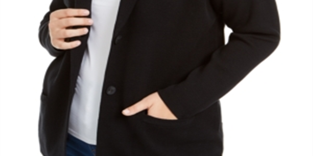 Charter Club Women's Plus Cotton Blazer Sweater Black Size 0X