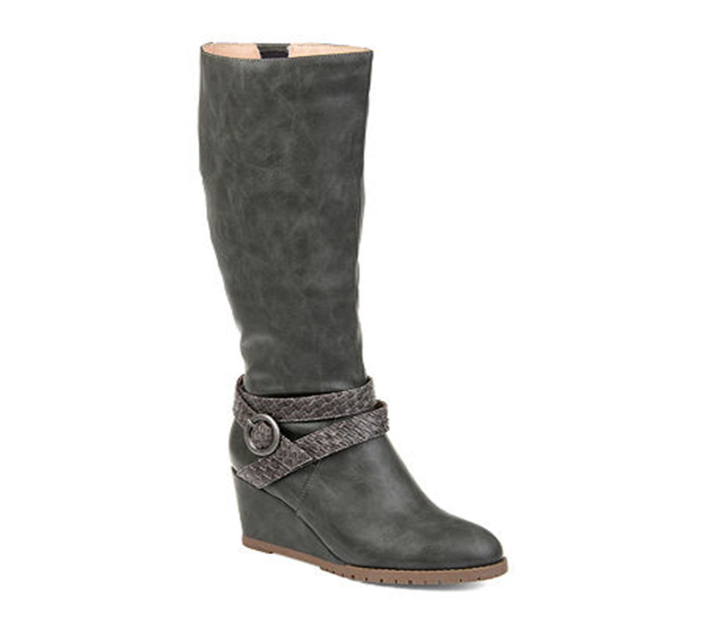 KNS International Women's Garin Wedge Knee High Faux Leather Boot Gray Size 12 M