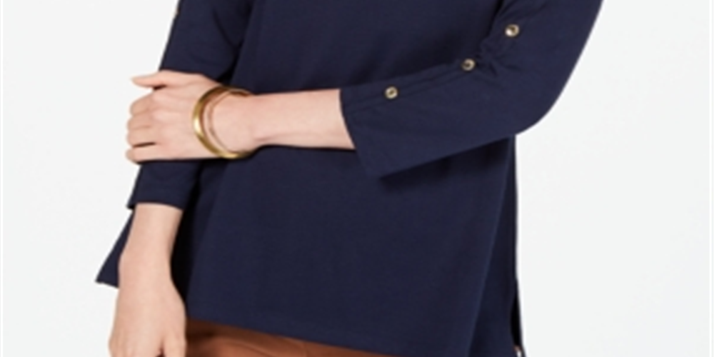 Charter Club Women's Supima Cotton Embellished Top Blue Size Large