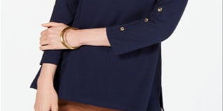 Charter Club Women's Supima Cotton Embellished Top Blue Size Large