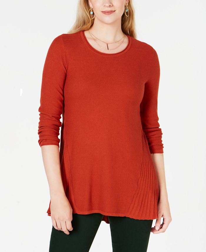 Style & Co Women's Pleated High Low Sweater Red Size Petite X-Large