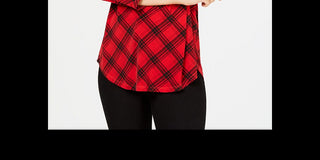 Charter Club Women's V Neck Printed Three Quarter Sleeve Top Red Size XX-Large