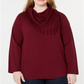 Style & Co Women's Plus Fringed Cowl Neck Sweater Red Size 3X
