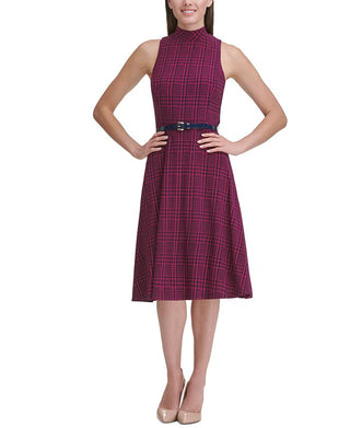 Tommy Hilfiger Women's Jersey Mock Neck Plaid Dress Purple Size 2