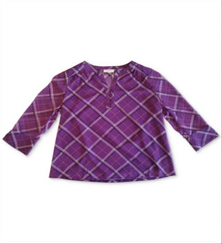 Charter Club Women's Plaid Split Neck Top Purple Size XX-Large