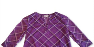 Charter Club Women's Plaid Split Neck Top Purple Size XX-Large