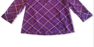 Charter Club Women's Plaid Split Neck Top Purple Size XX-Large