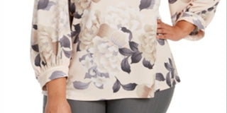 Calvin Klein Women's Plus Floral Print Blouson-Sleeve Top Pink Size 2X