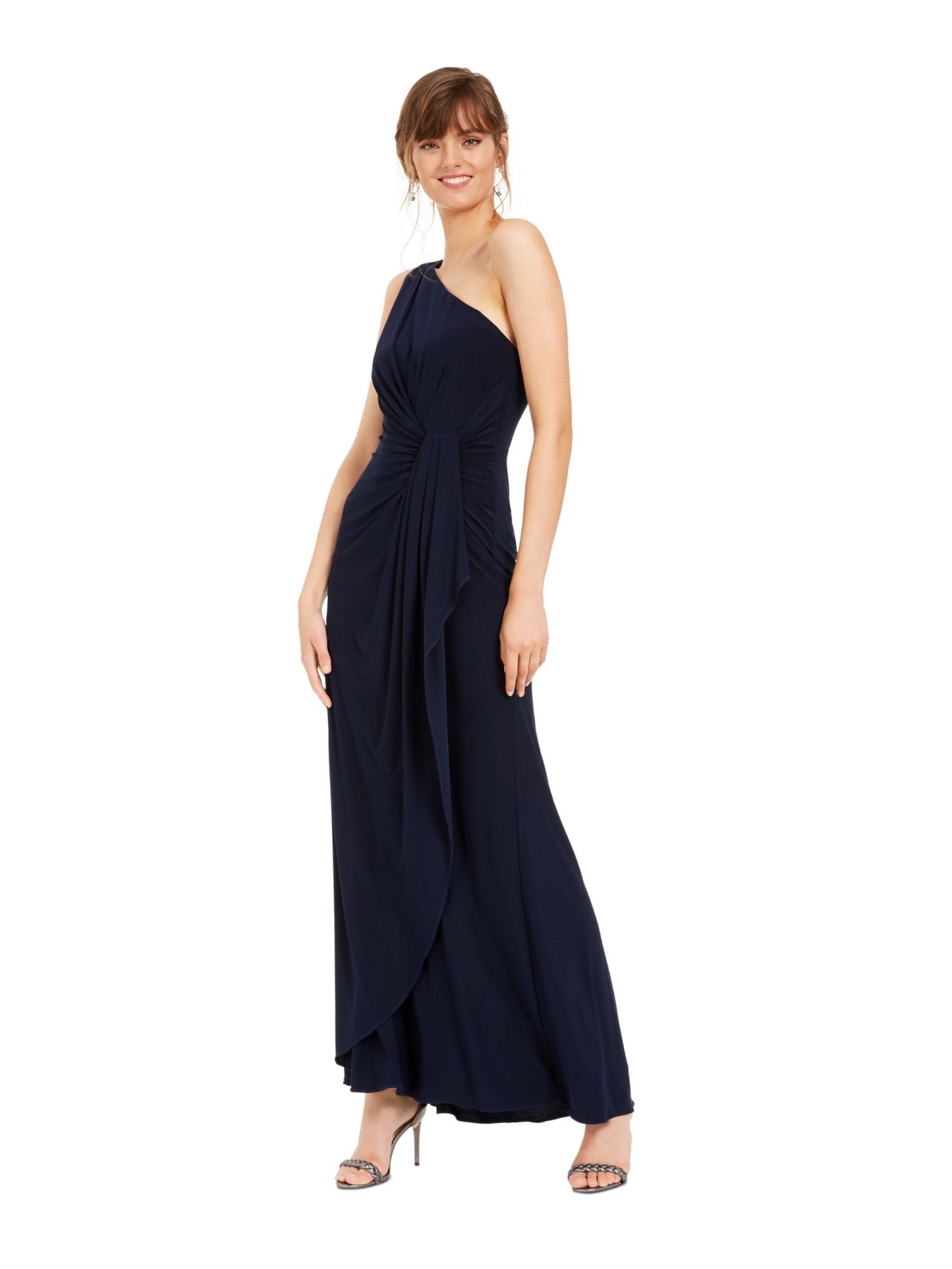 Adrianna Papell Women's One Shoulder Jersey Gown Blue Size 4