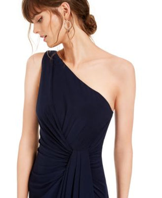 Adrianna Papell Women's One Shoulder Jersey Gown Blue Size 4